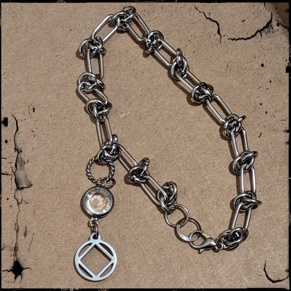 Narcotics Anonymous NA Symbol & Rhinestone Charm Bracelet Stainless Rope Chain - Picture 3 of 7